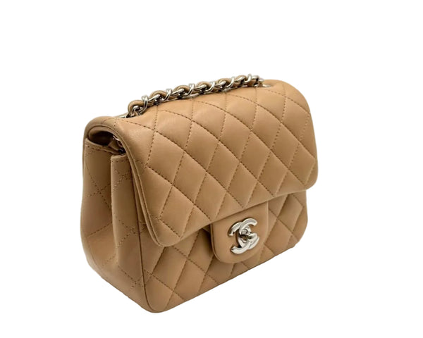 CHANEL Mini Rectangle Classic Flap Lambskin Dark Beige (Like New)