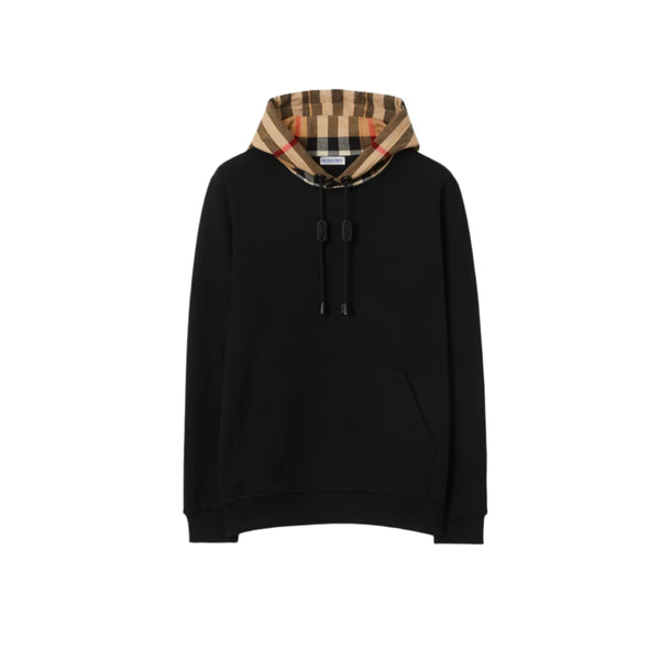 Burberry Check Hood Cotton Hoodie Black