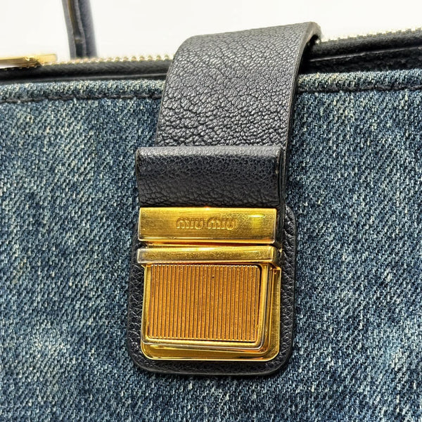 Miu Miu Madras Denim Handbag Blue (Pre-owned)