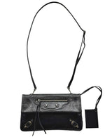 Load image into Gallery viewer, Balenciaga Black Lambskin Leather Giant 12 Silver Envelope Clutch Crossbody Bag W/ Strap (Like new) V4WHKY7
