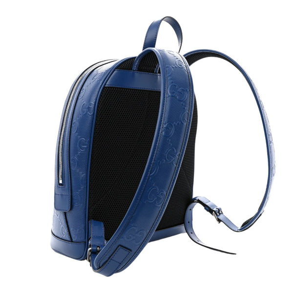 Gucci Calfskin GG Tennis Embossed Backpack Intense Metal Blue Black