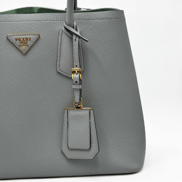Prada Medium Saffiano Leather Double Prada Bag Grey (Pre-owned) GJ9V8B4