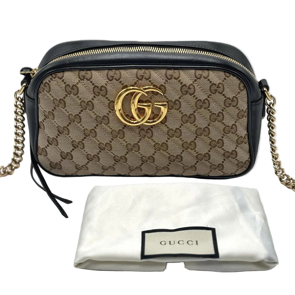 Gucci Beige/Ebony GG Diagonal Quilted Canvas Marmont Small Camera Bag (Like new) VM8BD27