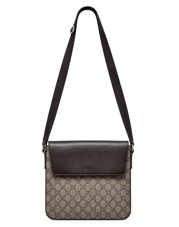GG Supreme Gucci Monogram Selleria Calfskin Small Satchel Messenger Bag Beige Ebony Cocoa Dark Chocolate (Like new) BTKDRJB