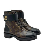 Load image into Gallery viewer, Louis Vuitton Calfskin Monogram Wonderland Flat Ranger Boots 38 Black
