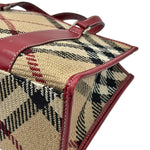 Load image into Gallery viewer, Burberry Blue Label Tweed Nova Check Handbag Beige/Red (Pre-owned)
