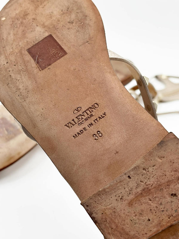 Valentino Beige Leather Knee- High Rockstud Gladiator (Pre-owned)
