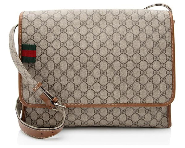 Gucci GG Supreme Web Flap Medium Messenger Brown (Pre-owned)