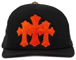 Load image into Gallery viewer, Chrome Hearts St. Barths Exclusive Cemetery Cross Trucker Hat 'Black/Orange'

