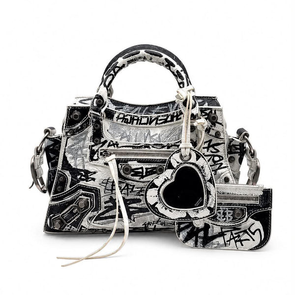 Balenciaga Agneau Arena Graffiti Neo Cagole City Handbag XS White Black (Pre-owned) MRYRG23