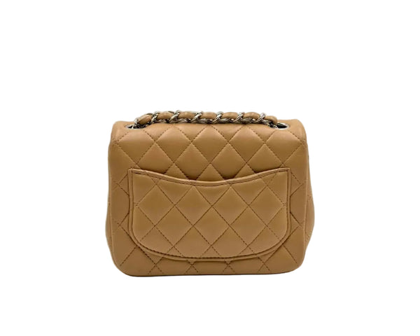 CHANEL Mini Rectangle Classic Flap Lambskin Dark Beige (Like New)
