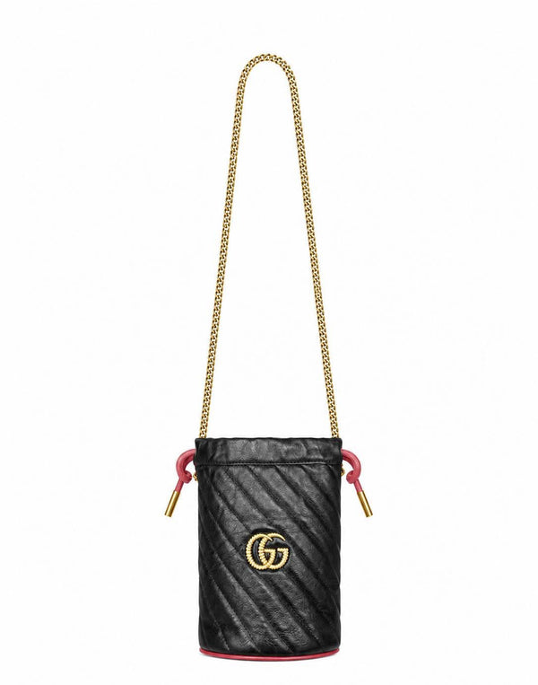 Gucci GG Marmont Bucket Bag Diagonal Quilted Leather Mini (Pre-owned)
