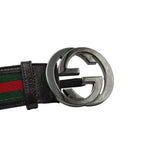 Load image into Gallery viewer, Gucci Black Leather and Web Canvas Interlocking G Buckle Belt (Pre-owned)
