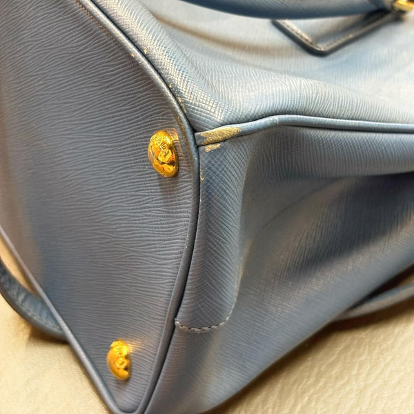 Prada Navy Saffiano Lux Leather Double Zip Small Tote Bag (Pre-owned) WTYTRCG