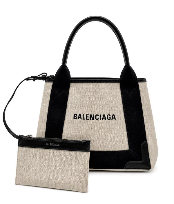 Balenciaga Cotton Canvas Calfskin Navy Cabas XS Natural Black (Pre-owned) 7JCQGGQ