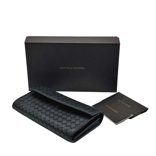 Bottega Veneta Black Intrecciato Woven Nappa Leather Continental Wallet (Pre-owned)