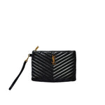 Load image into Gallery viewer, Saint Laurent Black Matelasse Quilted Leather Monogram Pouch Wristlet (Pre-owned) GHJ4MYX
