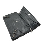 Load image into Gallery viewer, Balenciaga Gris Fossile Lambskin Leather Giant 12 Silver Envelope Clutch Crossbody W/ Strap Bag (Like new) BXHY7T9

