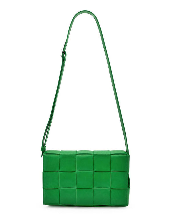 Bottega Veneta Paper Calfskin Maxi Intreccio Cassette Crossbody Bag Green (Like new) 6V9Q8Q7