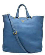 Load image into Gallery viewer, Prada Blue Vitello Daino Leather Large Shopping Tote Bag (Pre-owned) H44RRJ2
