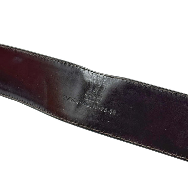 Gucci Black Leather and Web Canvas Interlocking G Buckle Belt (Pre-owned)