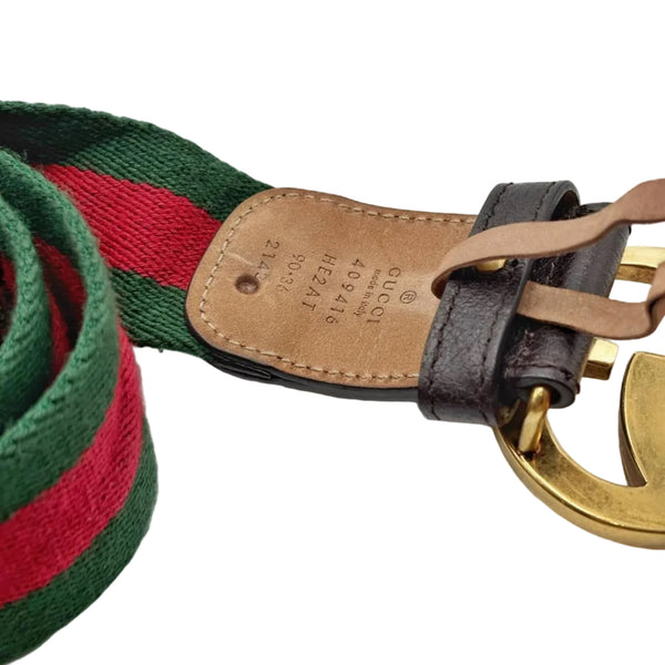 Gucci Green/Red Canvas Web Double G Belt 90.36 (Pre-owned)