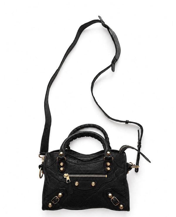Balenciaga Black Lambskin Leather Motorcycle Mini City Bag (Pre-owned) MDVVMBH