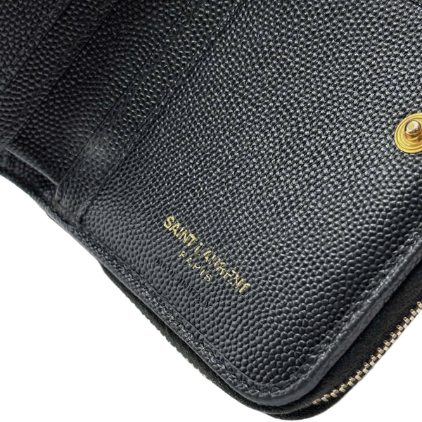 Saint Laurent Black Quilted Leather Zip Around Compact Wallet (Pre-owned) K9C8624