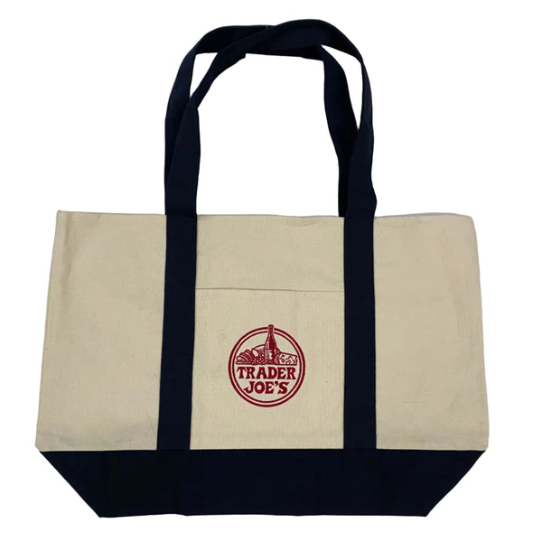 Trader Joes Large Tote Shopping Bag Cotton Canvas Embroidered Bag