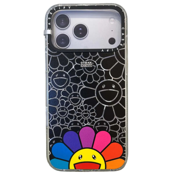 CASETIFY  x Takashi Murakami Flowers Bloom Rainbow Smile iPhone 17 Pro Max Glaze Case Clear Black