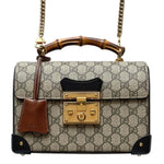Load image into Gallery viewer, Gucci GG Supreme Monogram Small Padlock Bamboo Shoulder Bag Beige Black Cuir (Like new) R24VDBT
