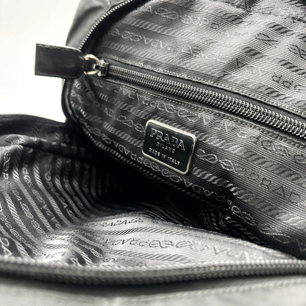 Prada Nylon Handbag Black Silver Triangle Logo (Pre-owned)