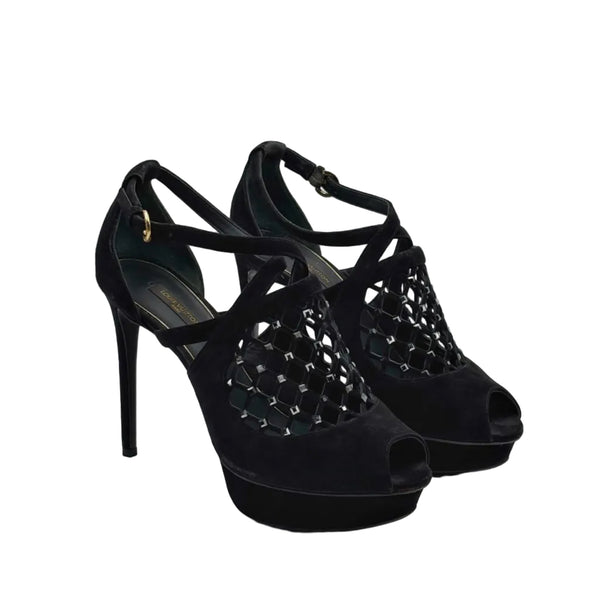 Louis Vuitton Black Suede Pumps With Buckle Heels (Pre-owned)