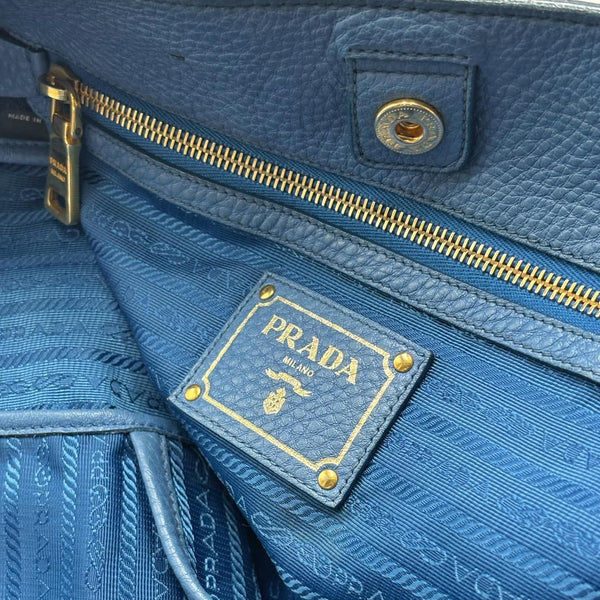 Prada Blue Vitello Daino Leather Large Shopping Tote Bag (Pre-owned) H44RRJ2