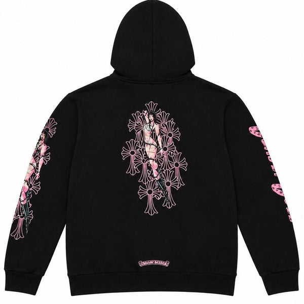 Chrome Hearts  Deadly Doll Pink Cross Scroll Label Zip Up Hoodie