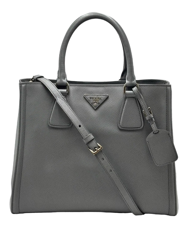 Prada 2015-2026 Medium Bicolor Saffiano Lux Galleria Satchel Grey (Like new) 8D976YD