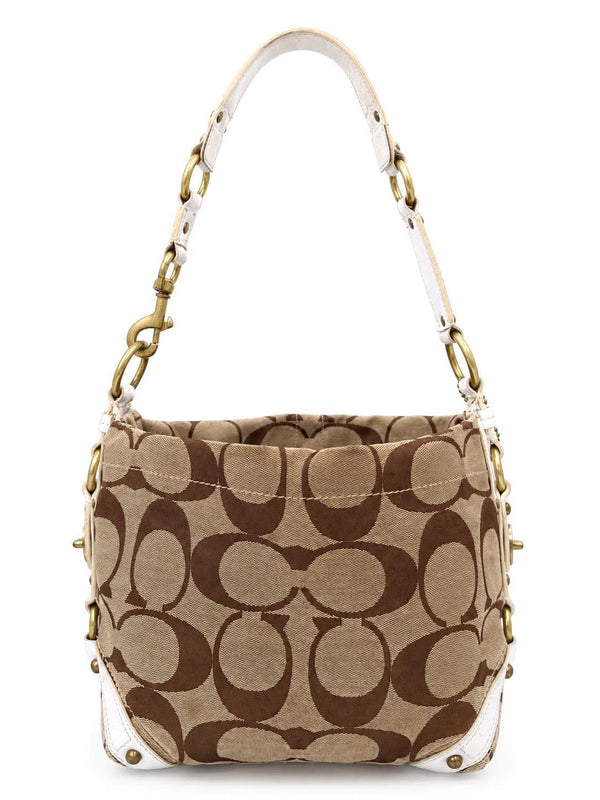 Coach Beige/White Signature Canvas and Leather Carly Hobo (Pre-owned)