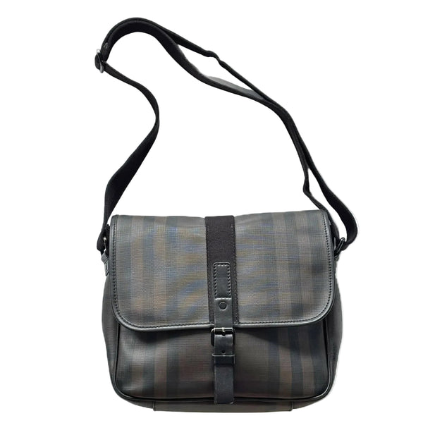 Burberry Black/Brown Check Coated Canvas Messenger Bag (Pre-owned)