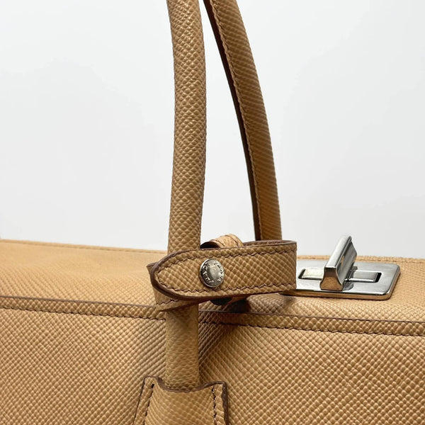 Prada Caramel Saffiano Lux Leather Twin Tote Bag (Pre-owned) HJTX82W