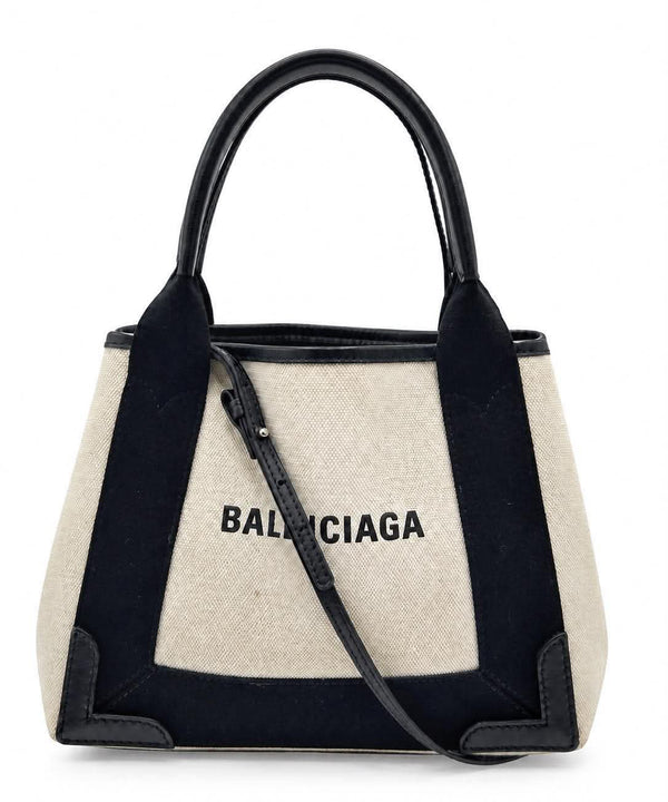 Balenciaga Cotton Canvas Calfskin Navy Cabas XS Natural Black (Pre-owned) 7JCQGGQ