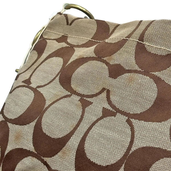 Coach Beige/White Signature Canvas and Leather Carly Hobo (Pre-owned)