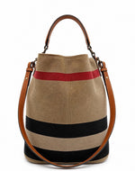 Load image into Gallery viewer, Burberry Saddle Brown Canvas Check Medium Susanna Hobo Bag (Pre-owned) 9YK3D39
