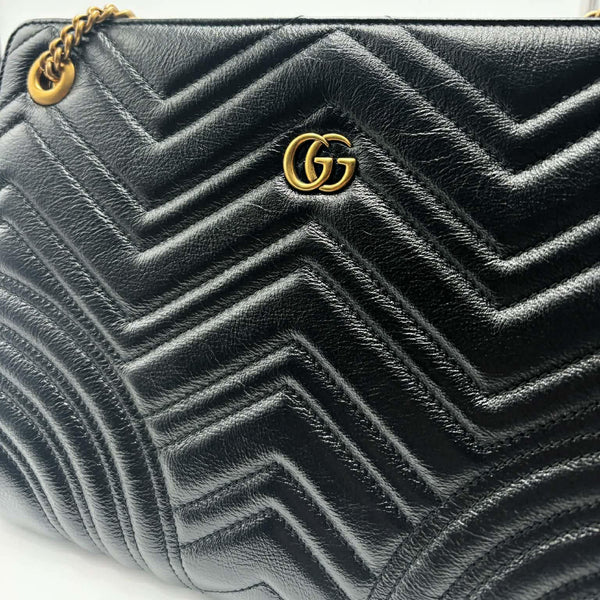 Gucci Azalea Calfskin Matelasse Heart Medium GG Marmont Slim Shoulder Bag Black 2-way (Like new) MCQ8GG6