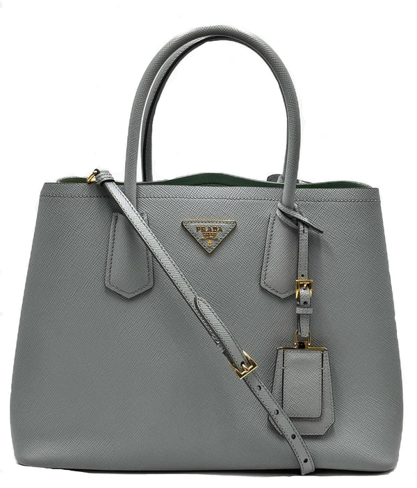 Prada Medium Saffiano Leather Double Prada Bag Grey (Pre-owned) GJ9V8B4