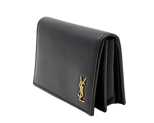 Saint Laurent Tiny Cassandre Card Case Black Leather (Like new)