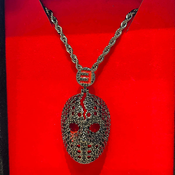 Eminem - Hockey Mask Diamond Pendant & Chain (Gun Metal) 20 inch Chain