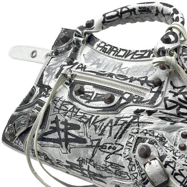 Balenciaga Agneau Arena Graffiti Neo Cagole City Handbag XS White Black (Pre-owned) MRYRG23