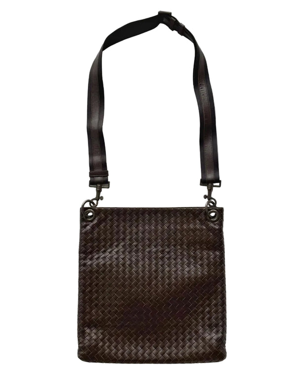 Bottega Veneta Leather Intrecciato Crossbody Bag Brown (Pre-owned) CT4GGDJ9