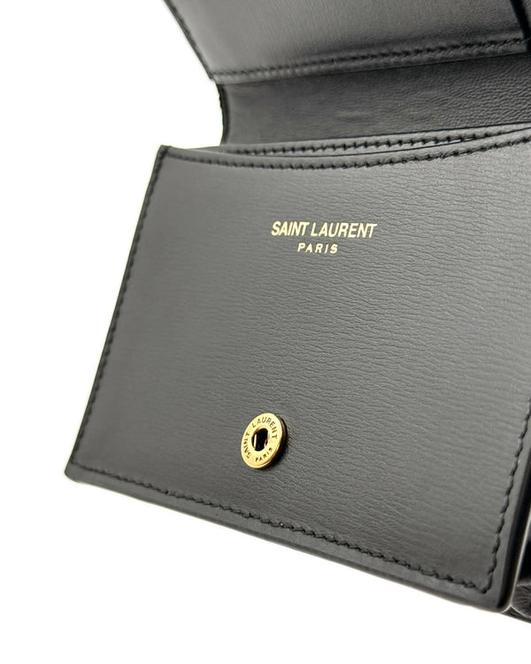 Saint Laurent Tiny Cassandre Card Case Black Leather (Like new)
