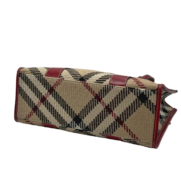 Burberry Blue Label Tweed Nova Check Handbag Beige/Red (Pre-owned)